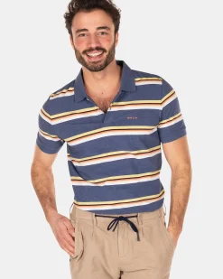 NZA New Zealand Auckland Polo-Shirts|Blauw Geel Gestreepte Polo-Dusk Navy