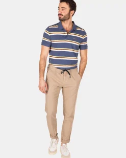 NZA New Zealand Auckland Polo-Shirts|Blauw Geel Gestreepte Polo-Dusk Navy