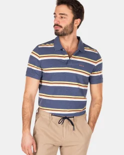 NZA New Zealand Auckland Polo-Shirts|Blauw Geel Gestreepte Polo-Dusk Navy