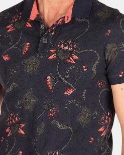 NZA New Zealand Auckland Polo-Shirts|Donkerblauwe Polo Met Bloemenprint-Traditional Navy