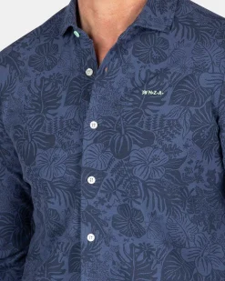 NZA New Zealand Auckland Overhemden|Donkerblauw Overhemd Met Bloemen-Dusk Navy