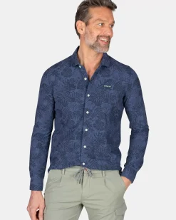 NZA New Zealand Auckland Overhemden|Donkerblauw Overhemd Met Bloemen-Dusk Navy