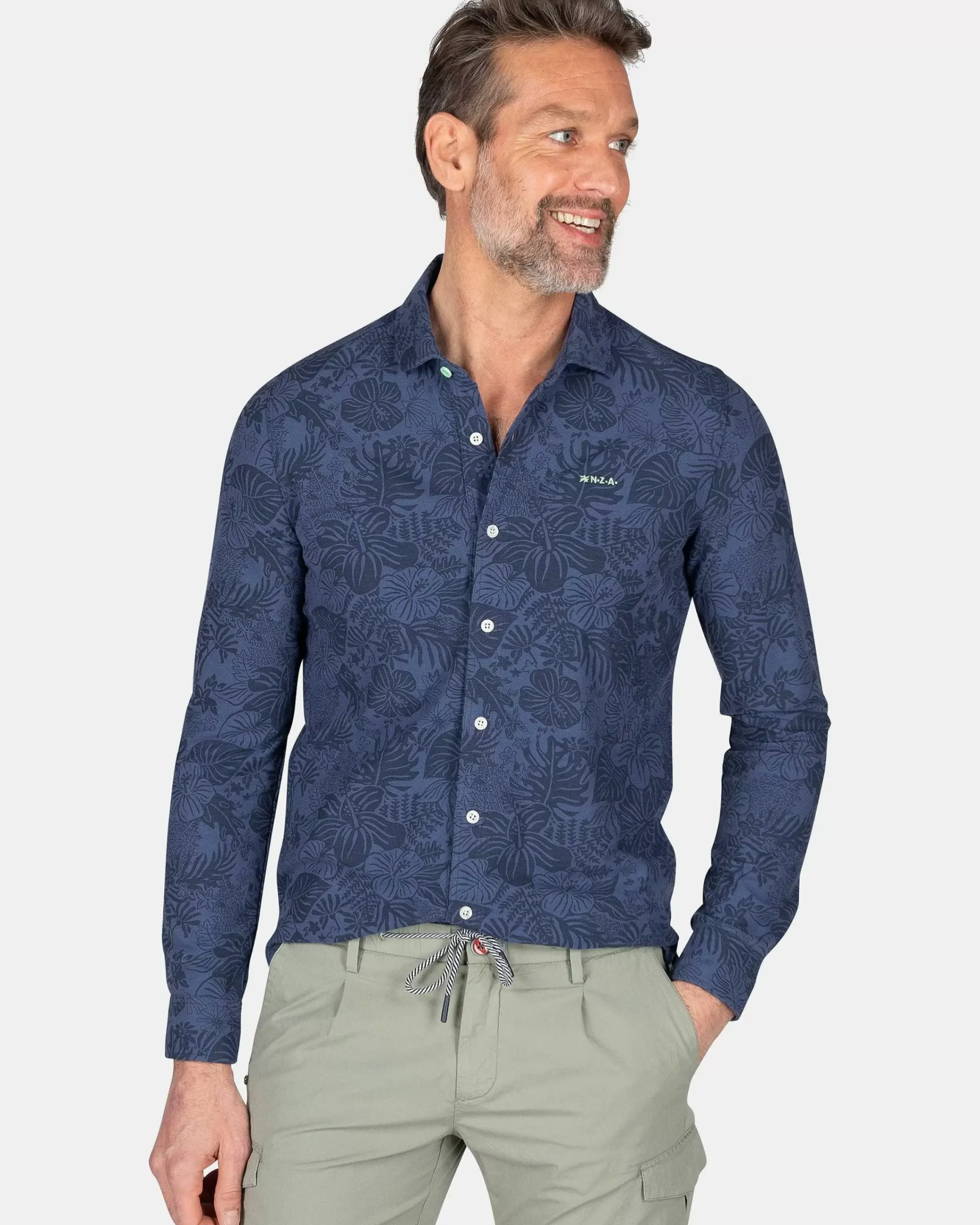 NZA New Zealand Auckland Overhemden|Donkerblauw Overhemd Met Bloemen-Dusk Navy