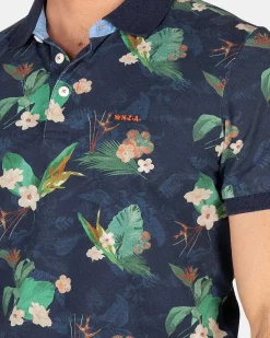 NZA New Zealand Auckland Polo-Shirts|Donkerblauw Polo Met Bloemen-Traditional Navy