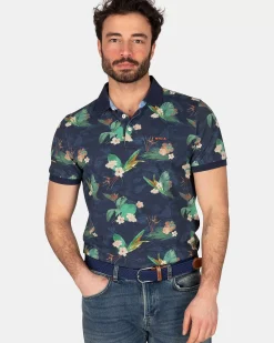 NZA New Zealand Auckland Polo-Shirts|Donkerblauw Polo Met Bloemen-Traditional Navy