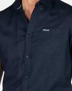 NZA New Zealand Auckland Overhemden|Effen Overhemd Korte Mouw-Traditional Navy