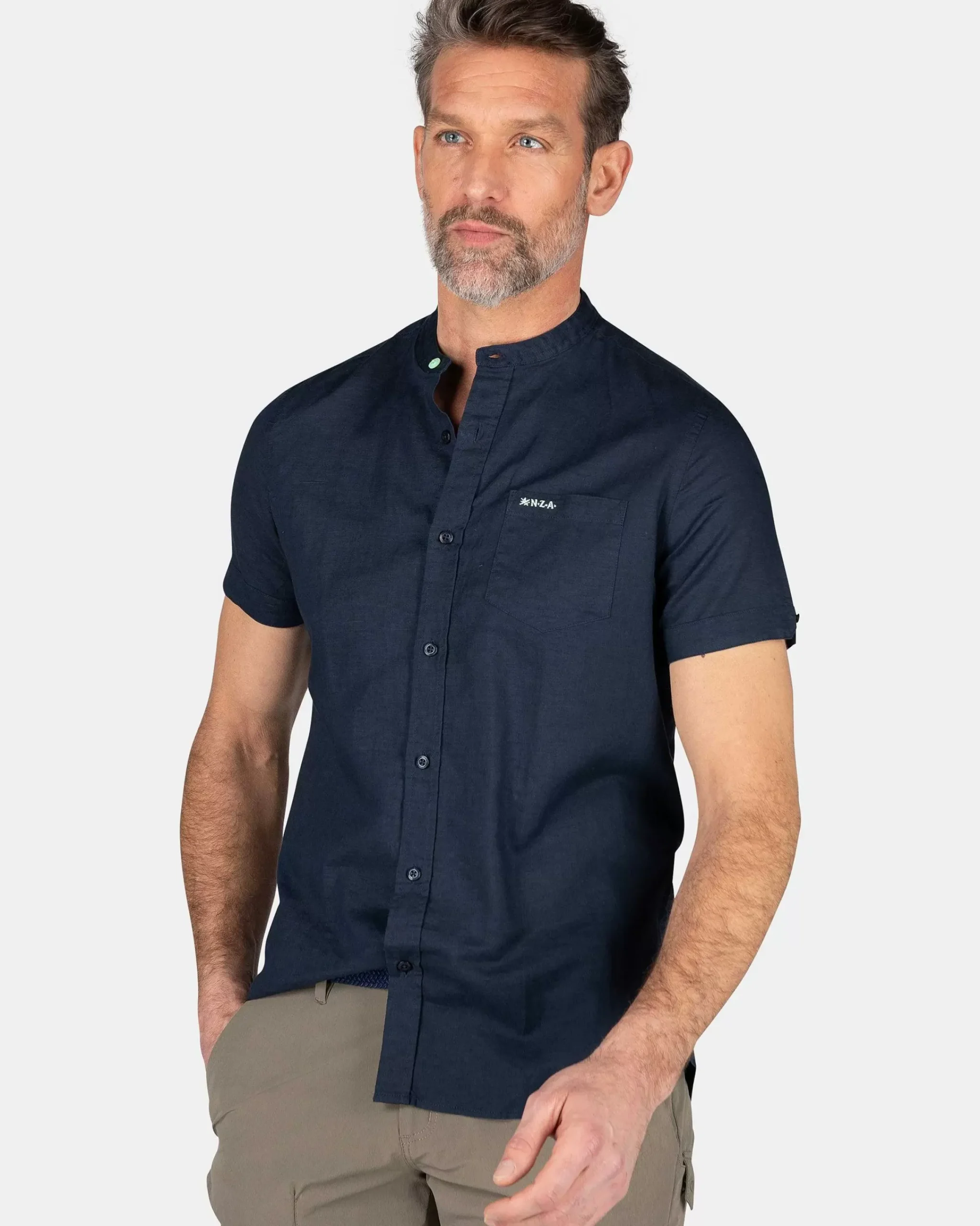 NZA New Zealand Auckland Overhemden|Effen Overhemd Korte Mouw-Traditional Navy