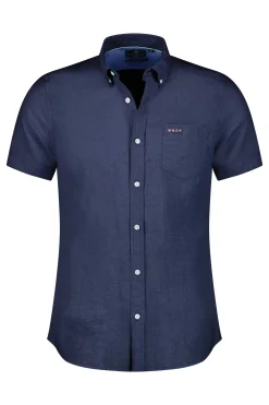 NZA New Zealand Auckland Overhemden|Effen Overhemd Korte Mouw-Traditional Navy