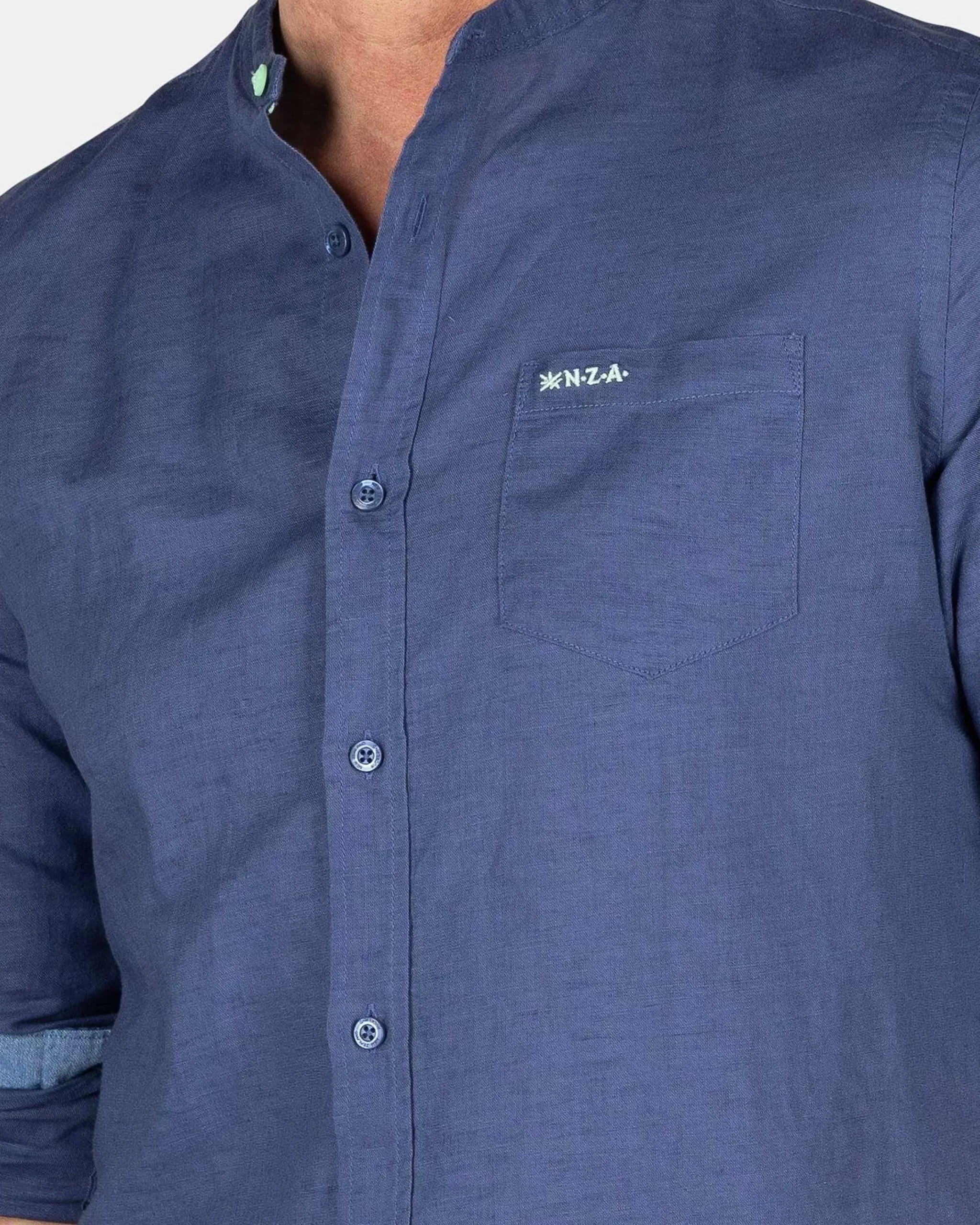 NZA New Zealand Auckland Overhemden|Effen Overhemd Zonder Kraag-Dusk Navy