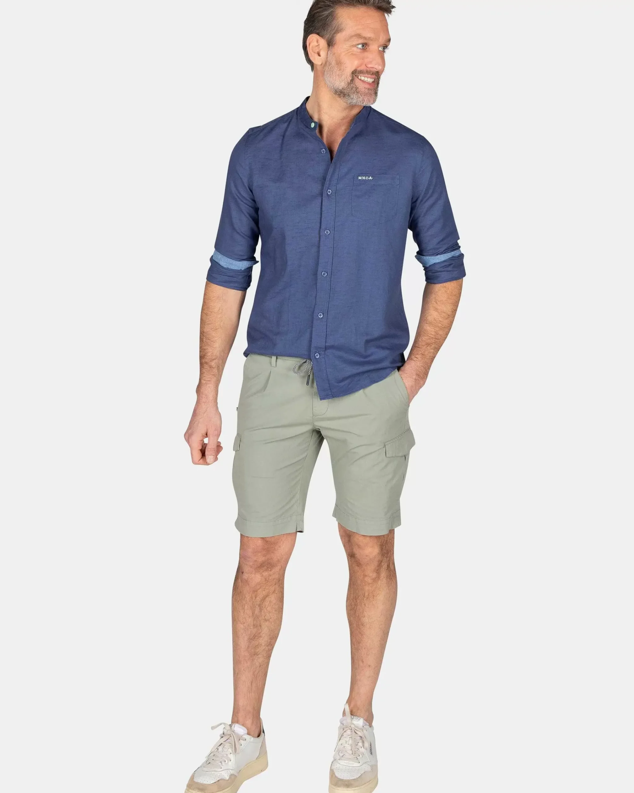 NZA New Zealand Auckland Overhemden|Effen Overhemd Zonder Kraag-Dusk Navy