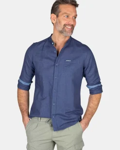 NZA New Zealand Auckland Overhemden|Effen Overhemd Zonder Kraag-Dusk Navy