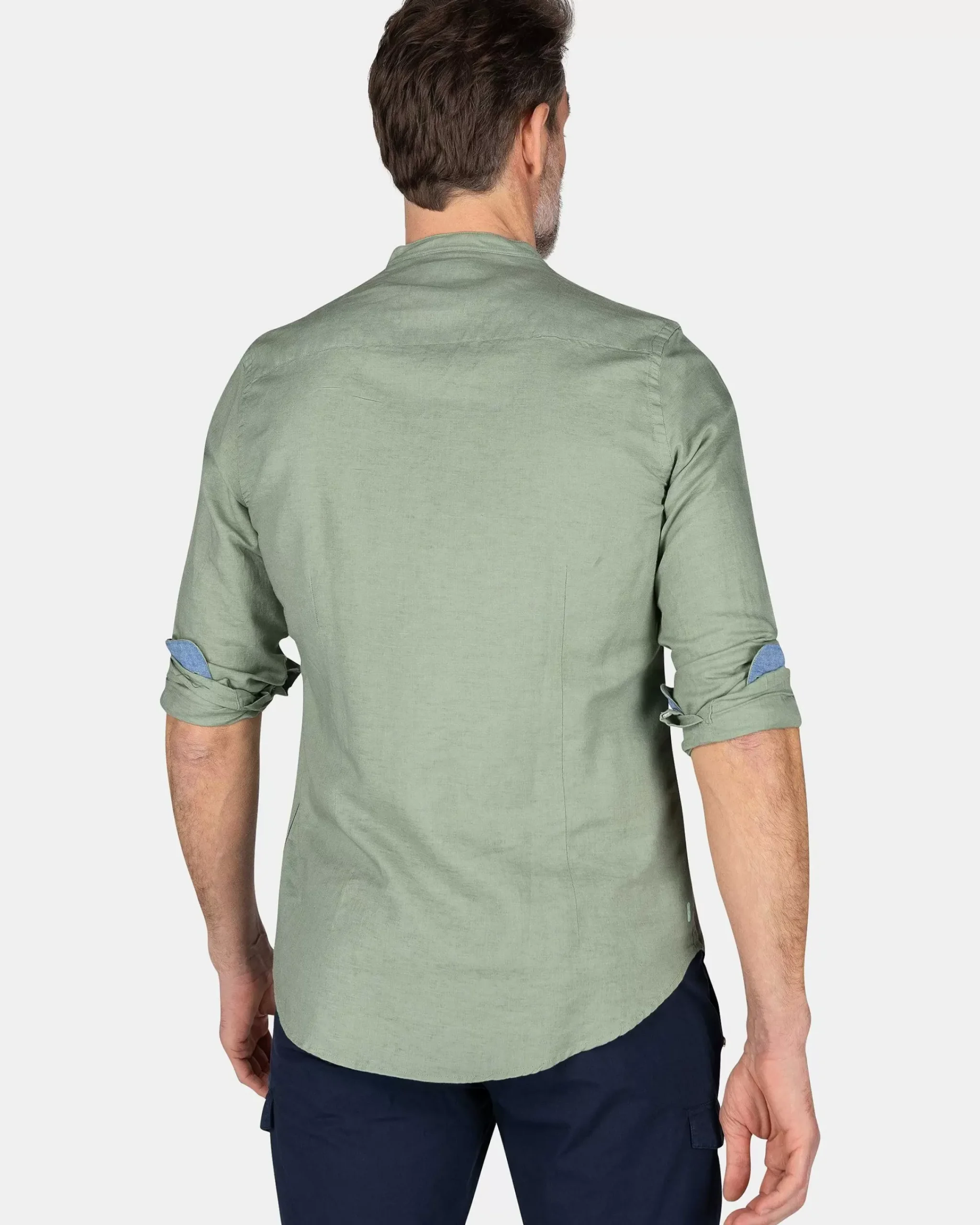 NZA New Zealand Auckland Overhemden|Effen Overhemd Zonder Kraag-Mellow Army