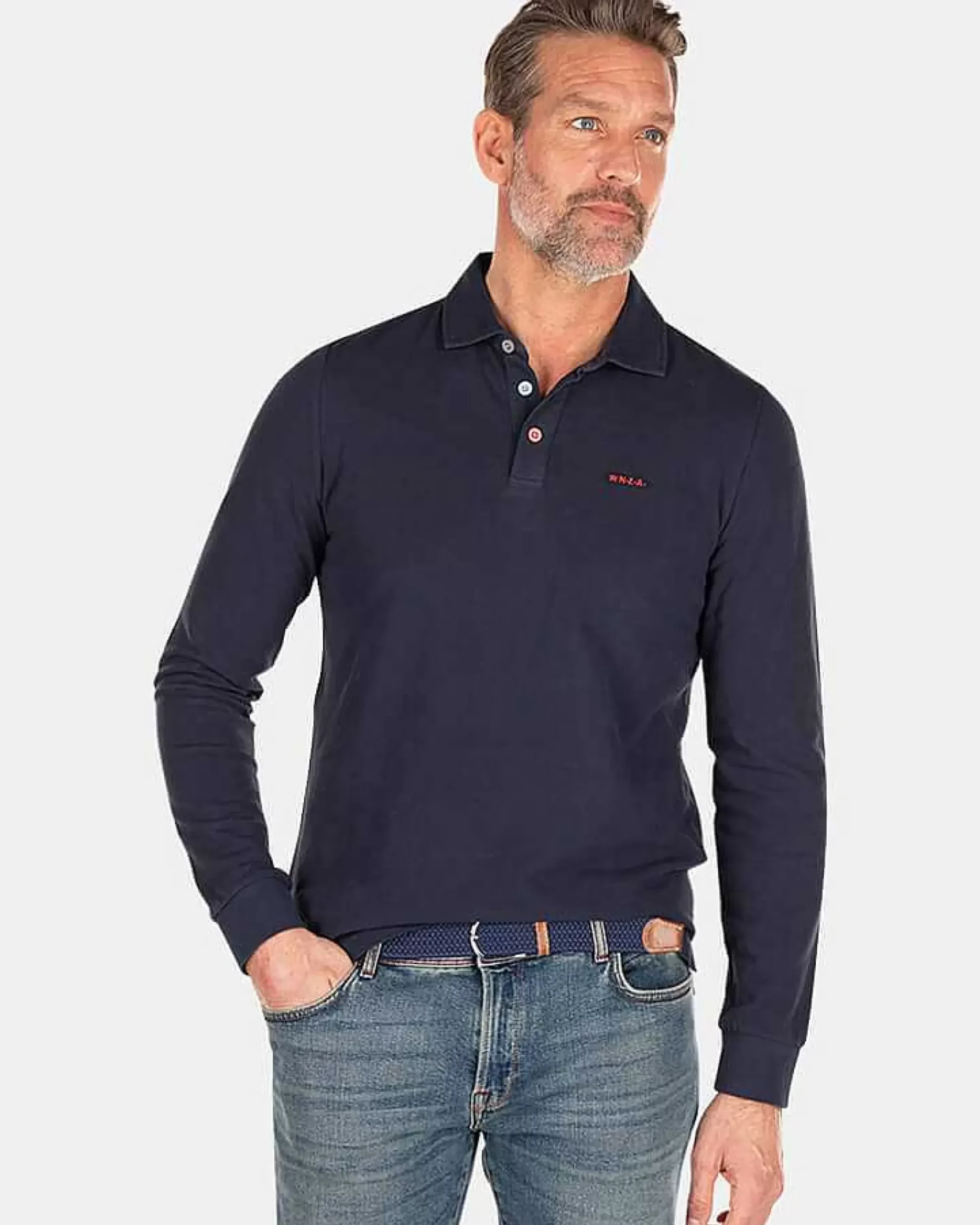 NZA New Zealand Auckland Polo-Shirts|Effen Polo Met Lange Mouw-Traditional Navy