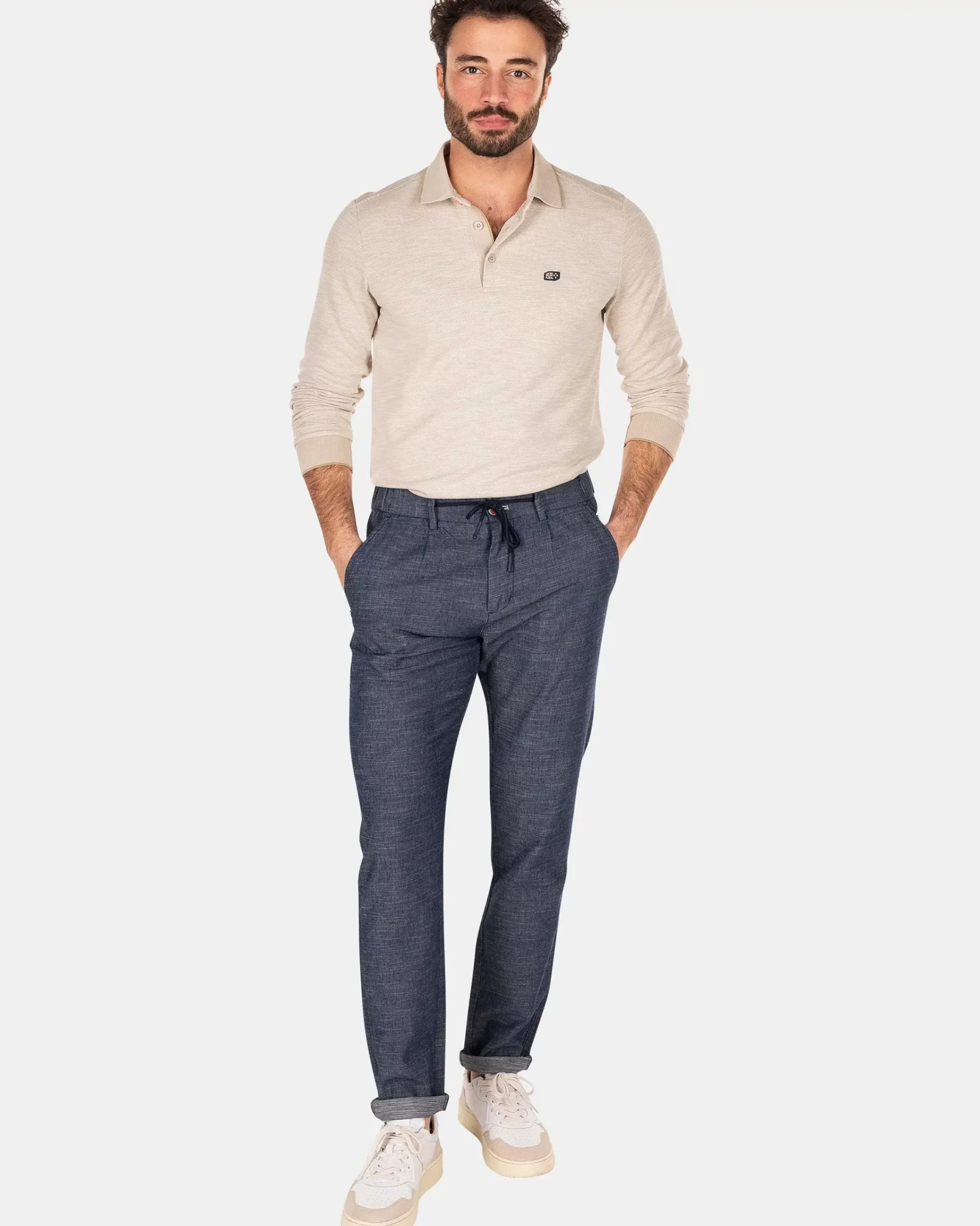 NZA New Zealand Auckland Polo-Shirts|Effen Poloshirt Met Lange Mouw-Shimmering Sand