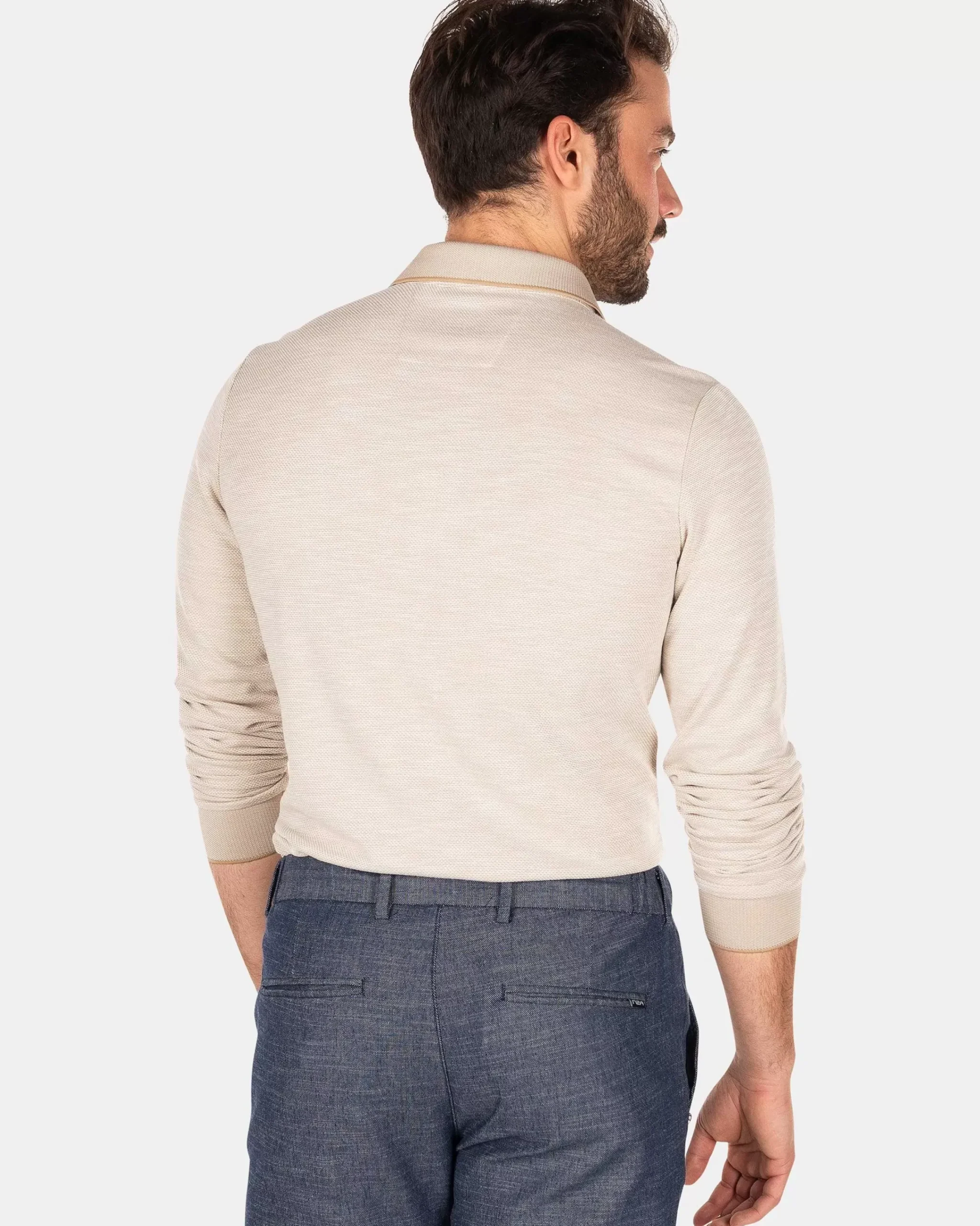 NZA New Zealand Auckland Polo-Shirts|Effen Poloshirt Met Lange Mouw-Shimmering Sand