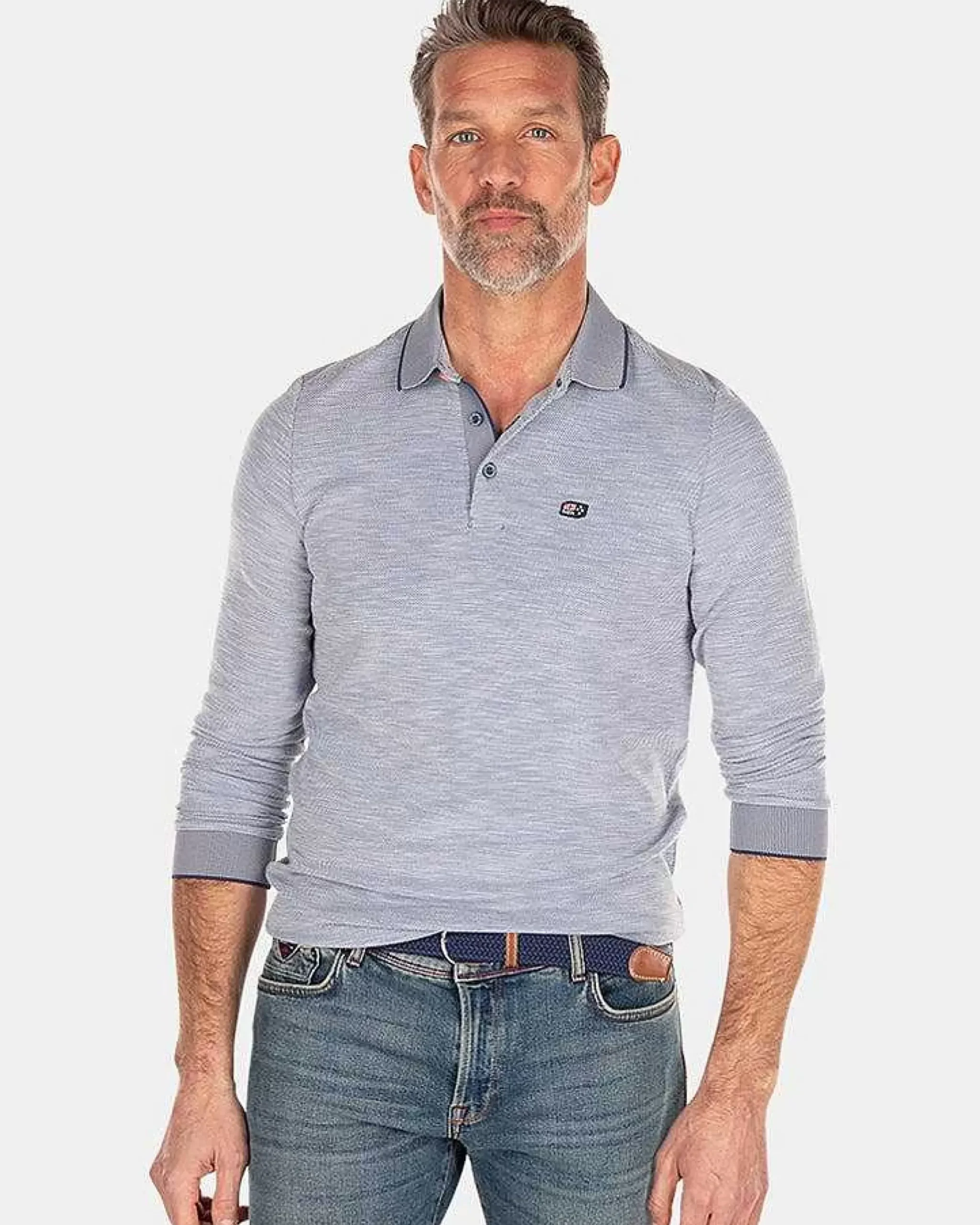 NZA New Zealand Auckland Polo-Shirts|Effen Poloshirt Met Lange Mouw-Dusk Navy