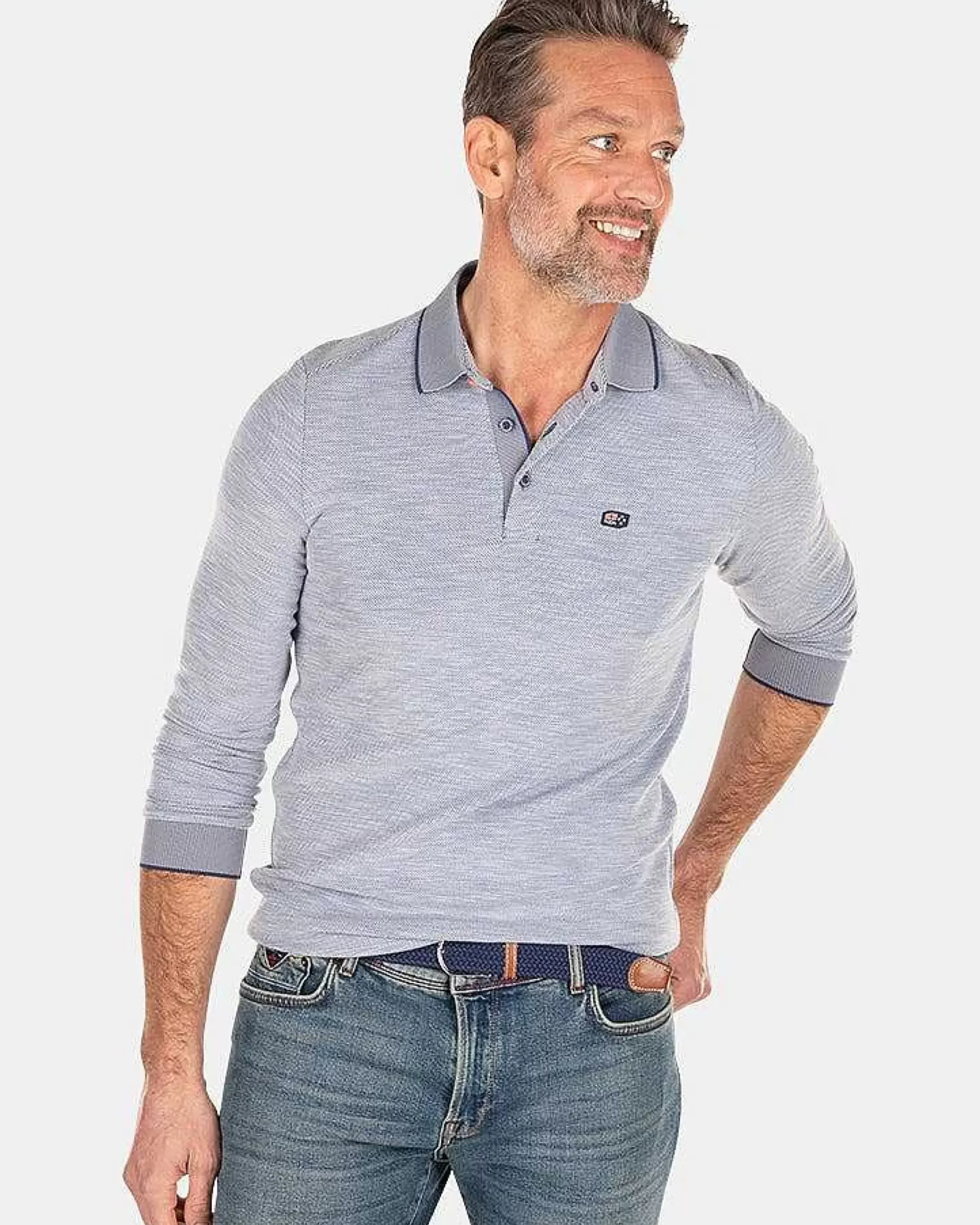 NZA New Zealand Auckland Polo-Shirts|Effen Poloshirt Met Lange Mouw-Dusk Navy