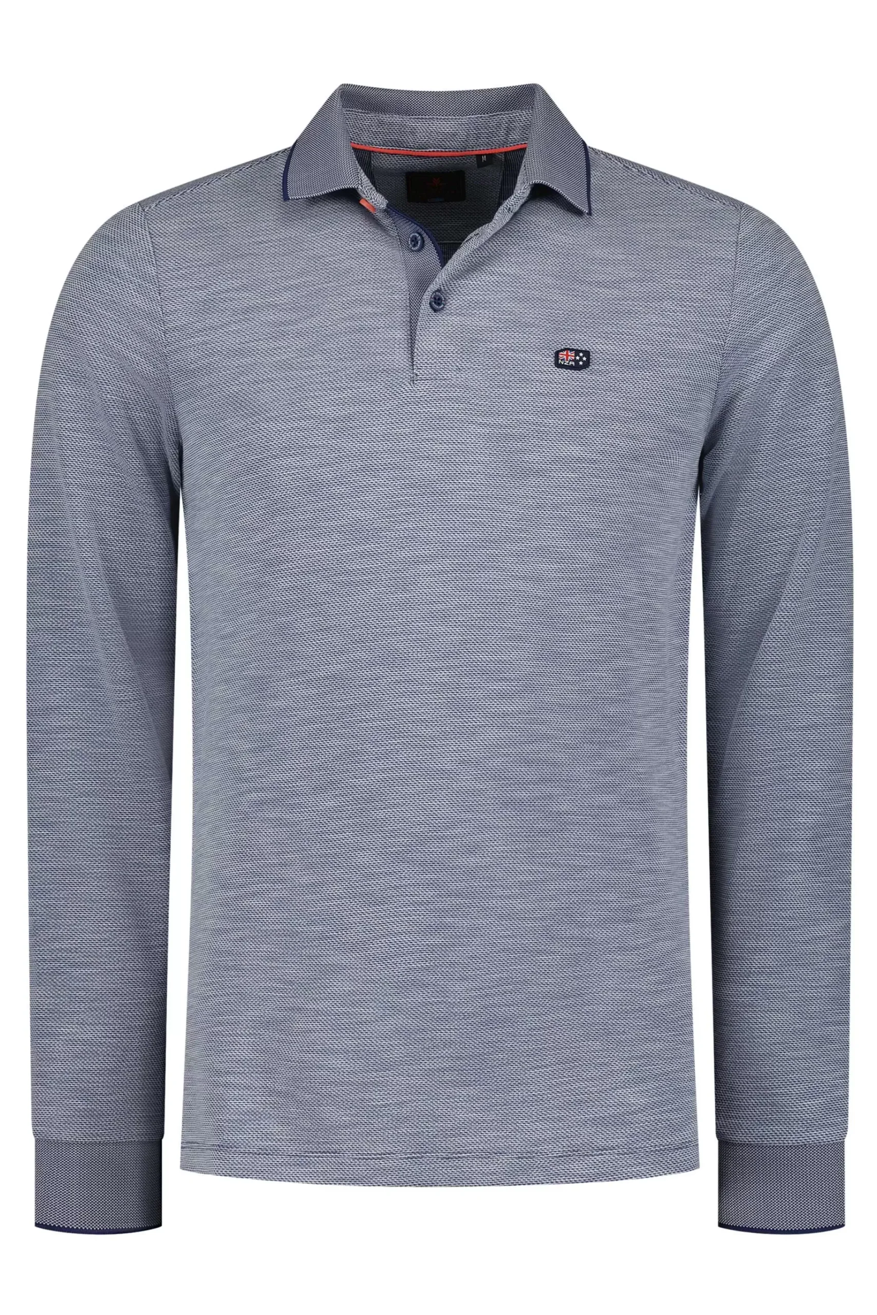 NZA New Zealand Auckland Polo-Shirts|Effen Poloshirt Met Lange Mouw-Dusk Navy