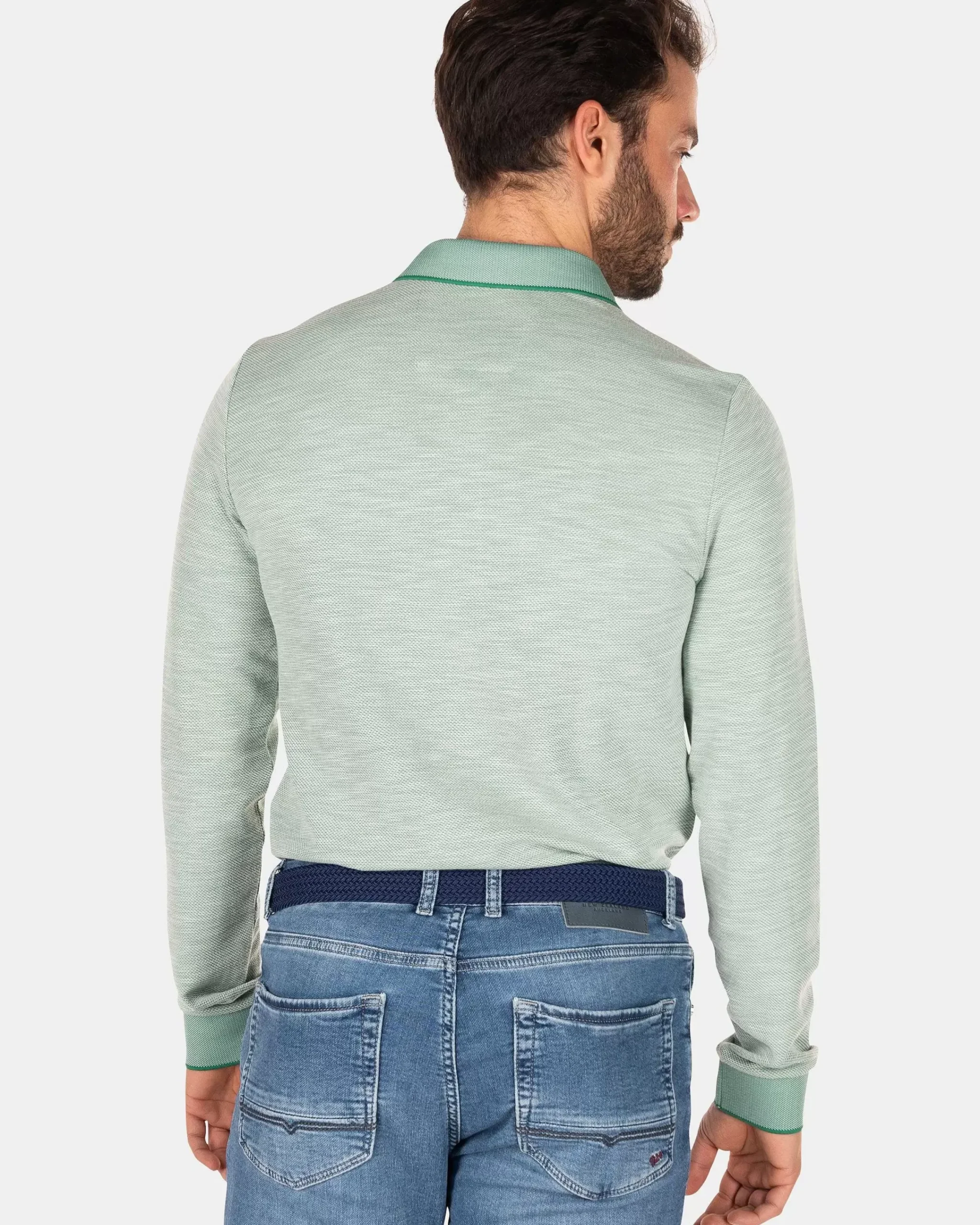 NZA New Zealand Auckland Polo-Shirts|Effen Poloshirt Met Lange Mouw-Amazon Green