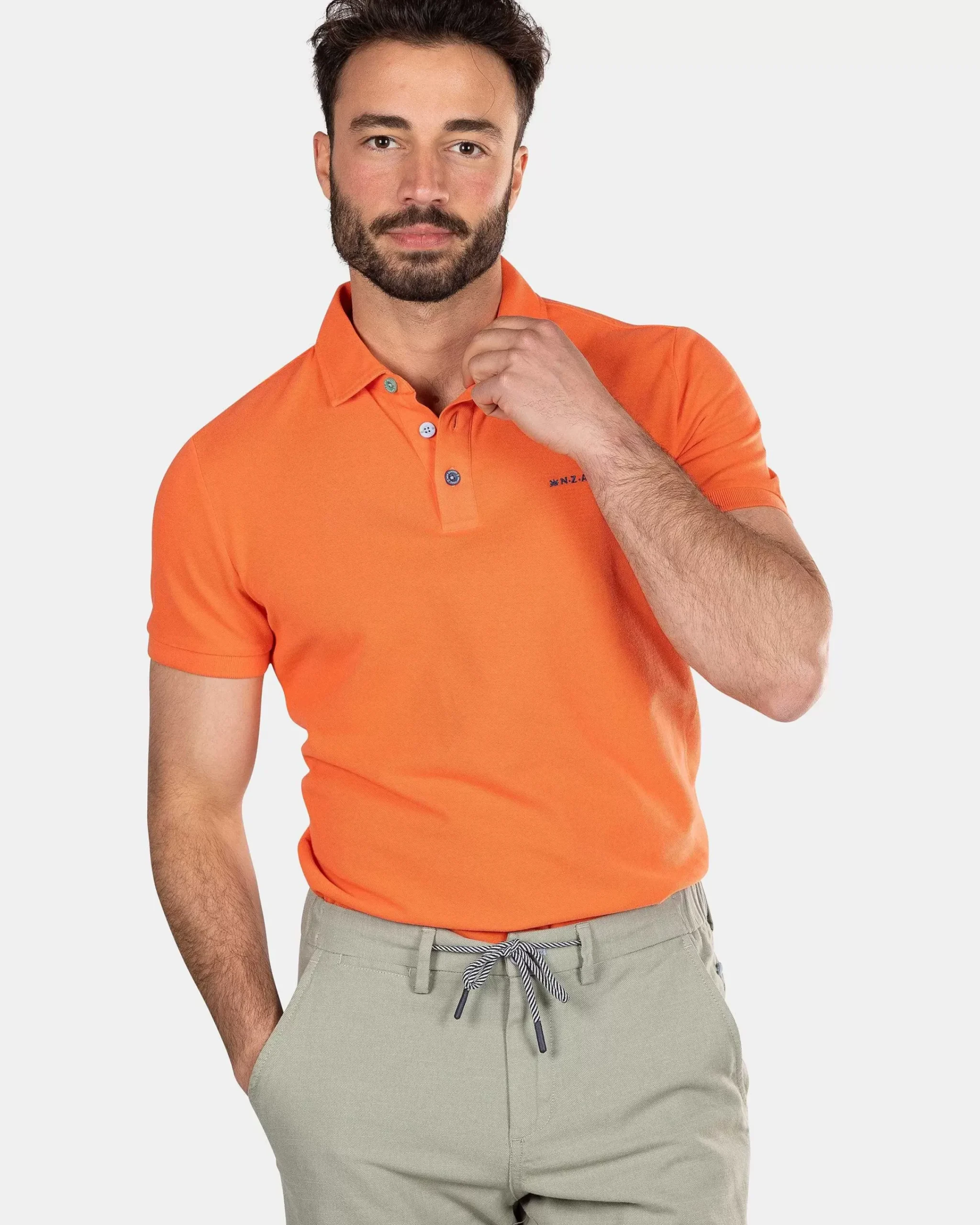 NZA New Zealand Auckland Polo-Shirts|Effen Polo Van Katoen-Golden Orange