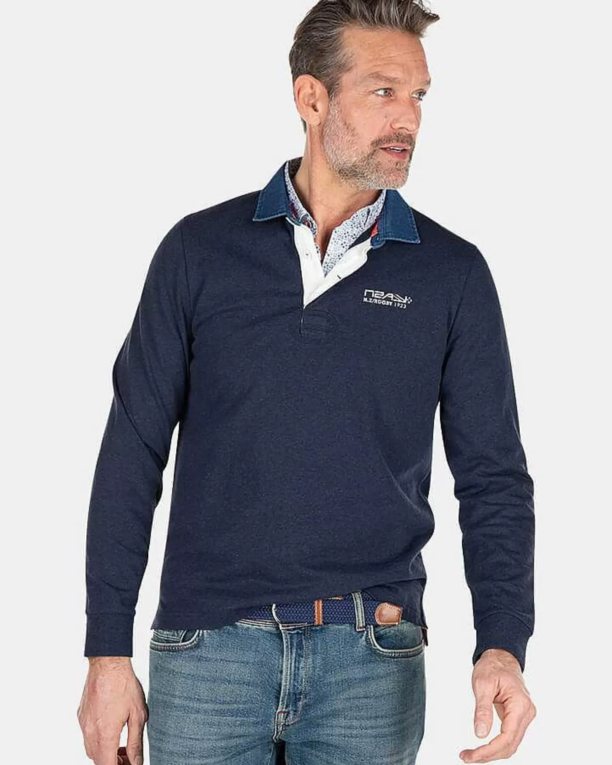 NZA New Zealand Auckland Polo-Shirts|Effen Rugby Shirt-Traditional Navy
