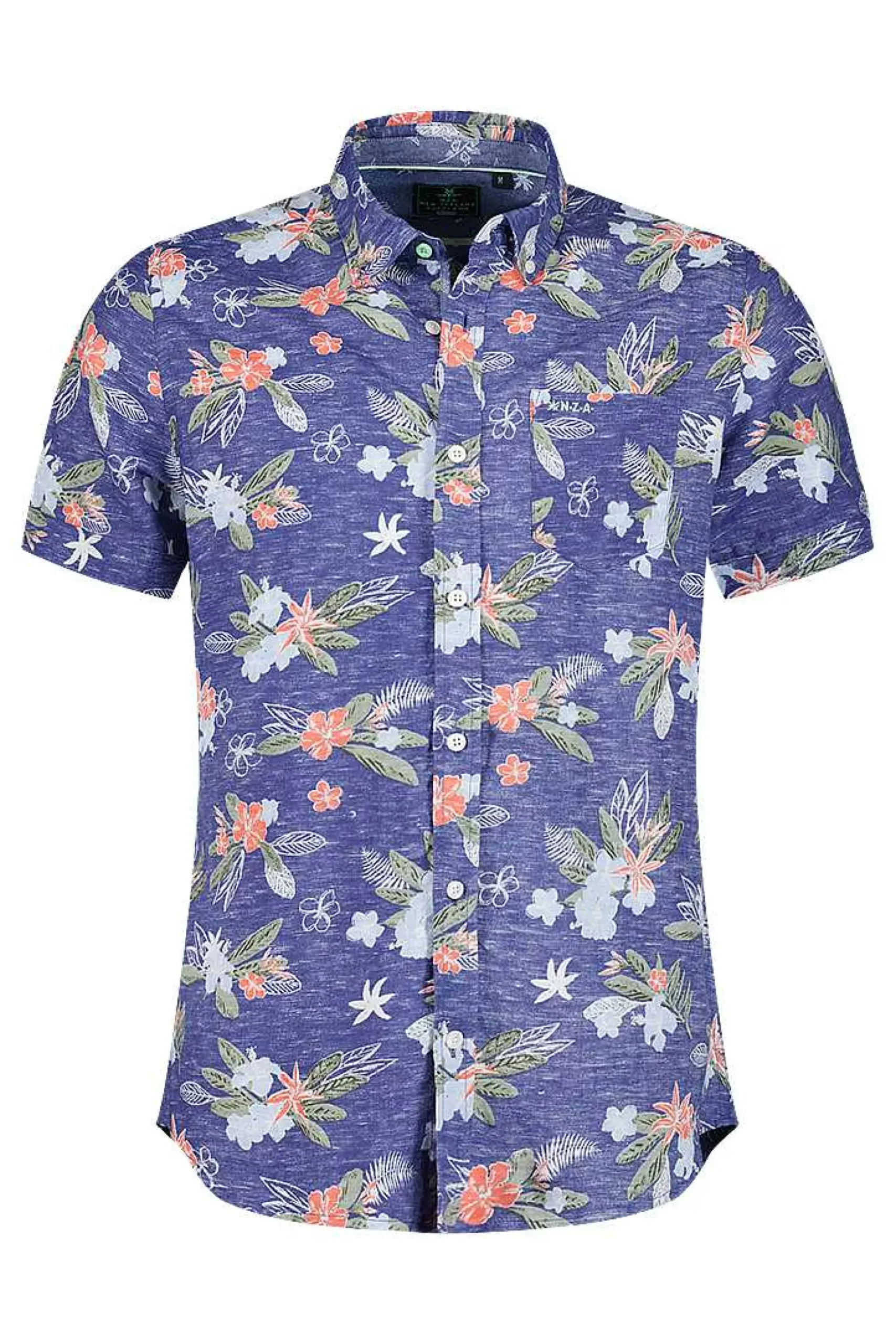 NZA New Zealand Auckland Overhemden|Gebloemd Overhemd Met Korte Mouw-Dusk Navy