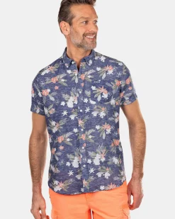NZA New Zealand Auckland Overhemden|Gebloemd Overhemd Met Korte Mouw-Dusk Navy