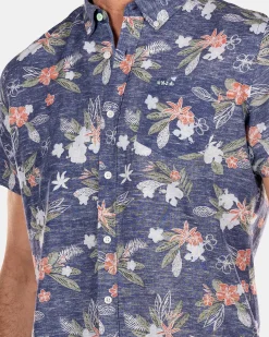 NZA New Zealand Auckland Overhemden|Gebloemd Overhemd Met Korte Mouw-Dusk Navy