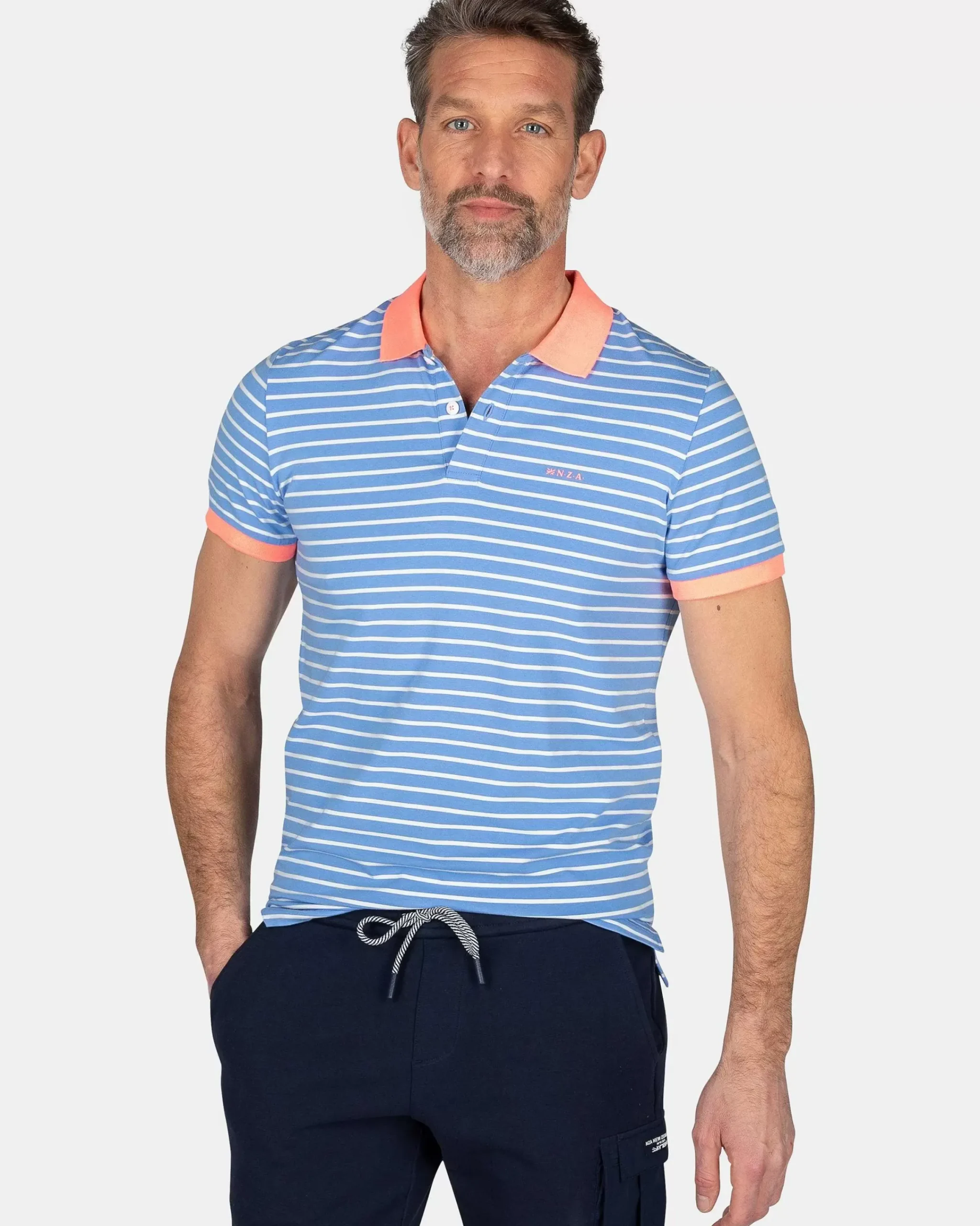 NZA New Zealand Auckland Polo-Shirts|Gestreepte Polo Met Stretch-Bed Blue