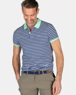 NZA New Zealand Auckland Polo-Shirts|Gestreepte Polo Met Stretch-Dusk Navy