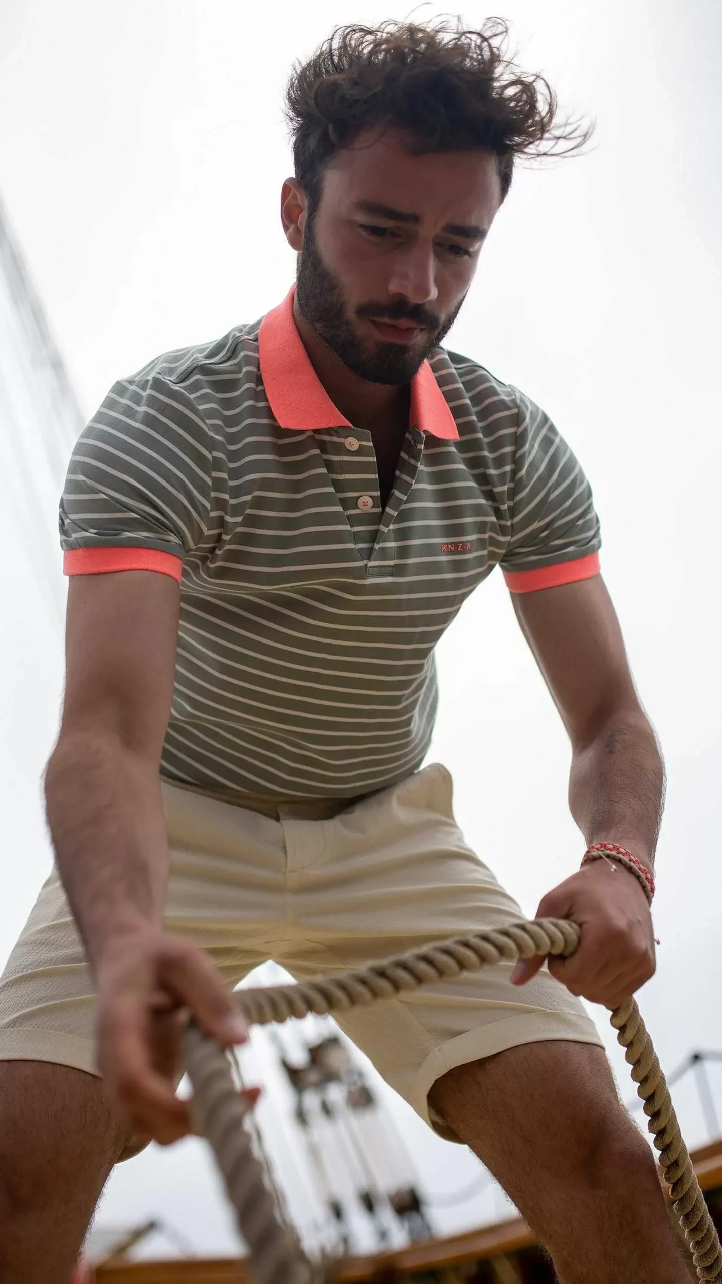 NZA New Zealand Auckland Polo-Shirts|Gestreepte Polo Met Stretch-Mellow Army
