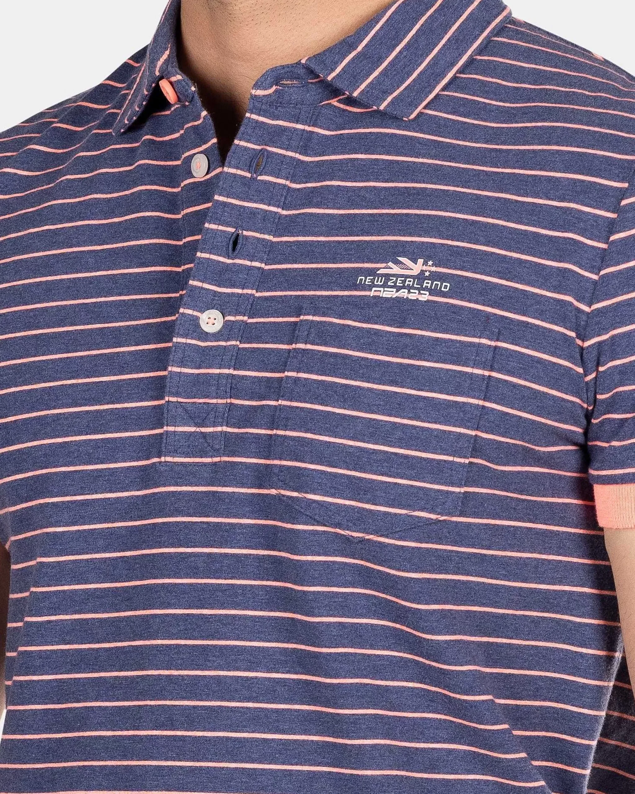 NZA New Zealand Auckland Polo-Shirts|Gestreepte Polo Van Katoen-Dusk Navy