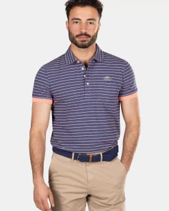 NZA New Zealand Auckland Polo-Shirts|Gestreepte Polo Van Katoen-Dusk Navy