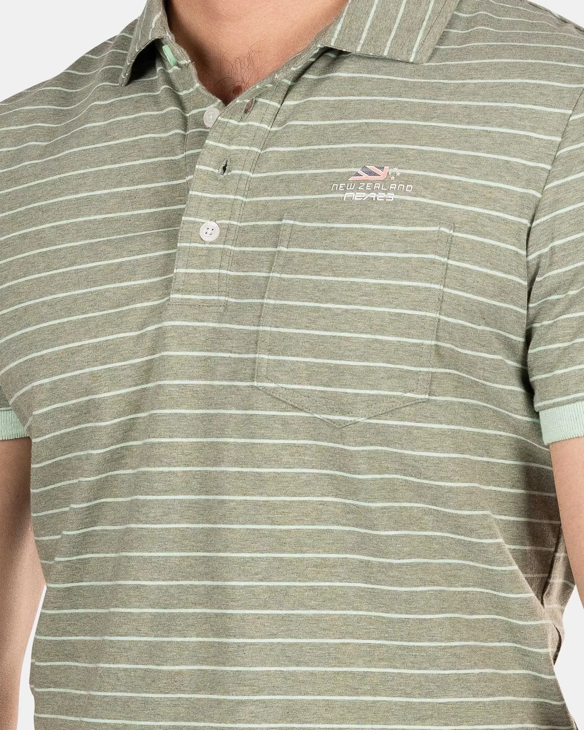 NZA New Zealand Auckland Polo-Shirts|Gestreepte Polo Van Katoen-Mellow Army