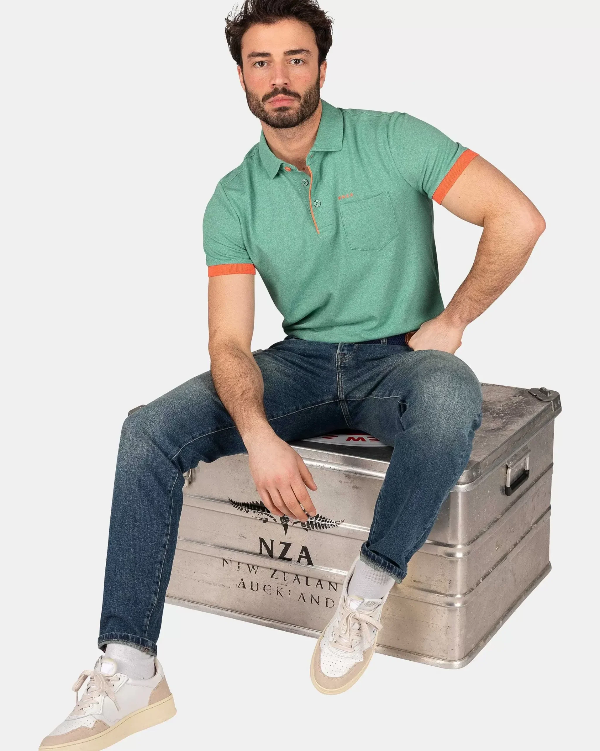 NZA New Zealand Auckland Polo-Shirts|Groene Polo Met Stretch-Amazon Green