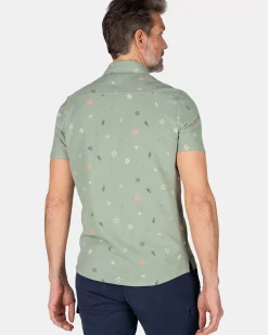 NZA New Zealand Auckland Overhemden|Groen Overhemd Met Bloemen-Mellow Army