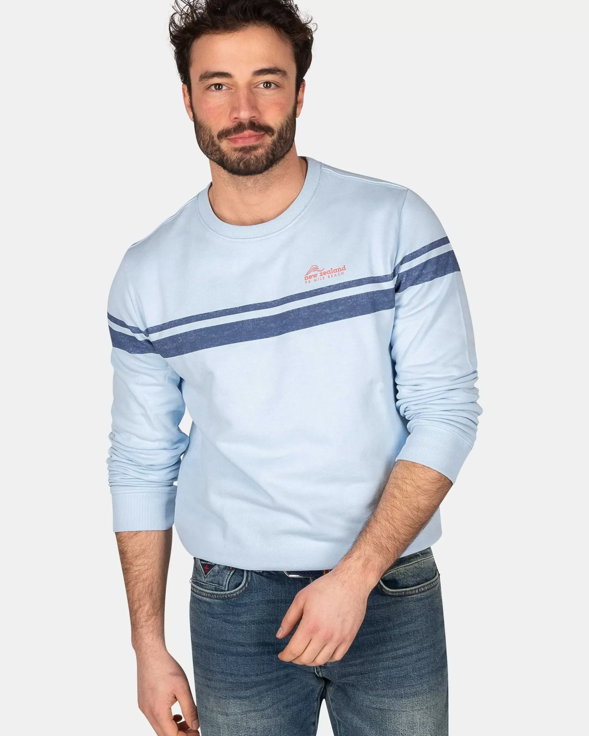 NZA New Zealand Auckland Sweats|Katoenen Longsleeve Met Ronde Hals-Rhythm Blue