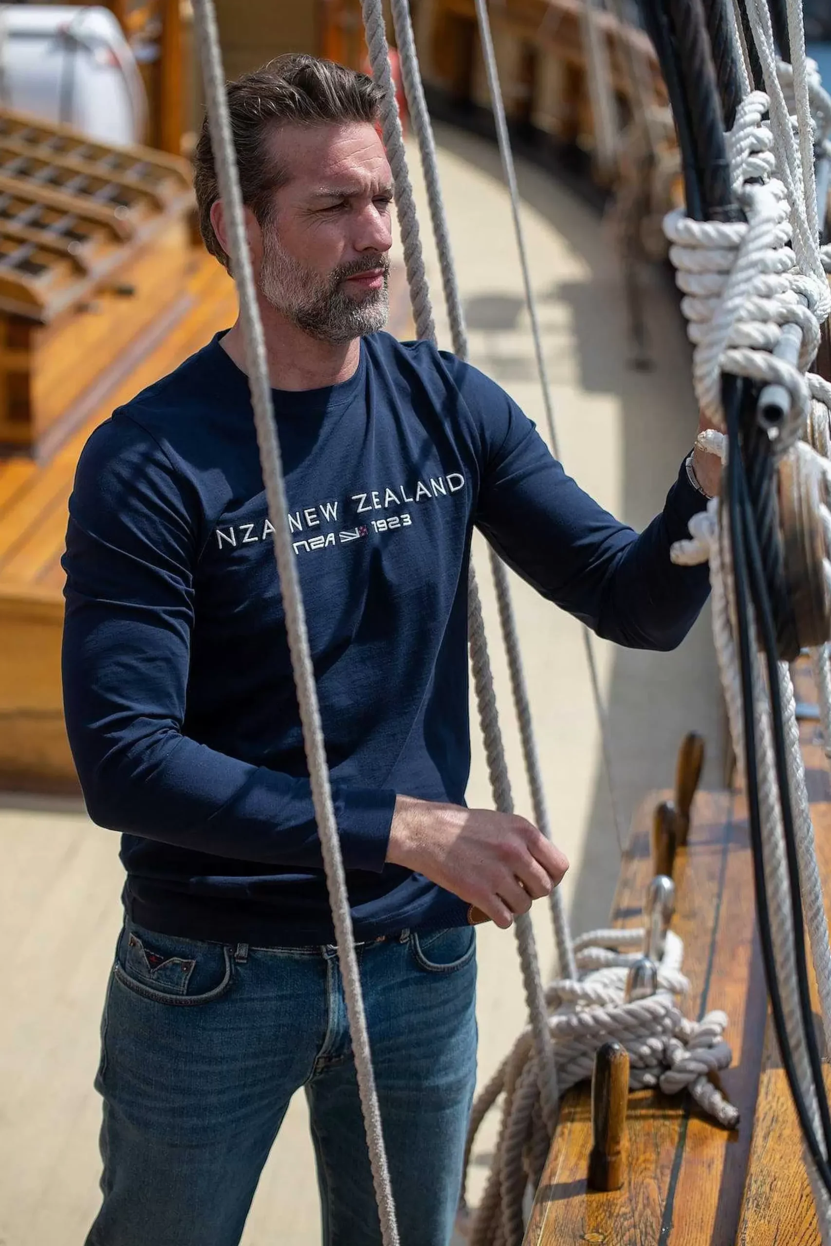 NZA New Zealand Auckland T-Shirts|Katoenen Longsleeve-Traditional Navy