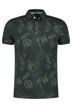 NZA New Zealand Auckland Polo-Shirts|Katoenen Polo Met Bladprint-Chalk Green