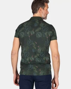 NZA New Zealand Auckland Polo-Shirts|Katoenen Polo Met Bladprint-Chalk Green
