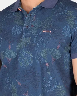 NZA New Zealand Auckland Polo-Shirts|Katoenen Polo Met Bladprint-Dusk Navy