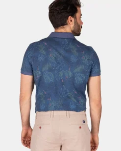 NZA New Zealand Auckland Polo-Shirts|Katoenen Polo Met Bladprint-Dusk Navy