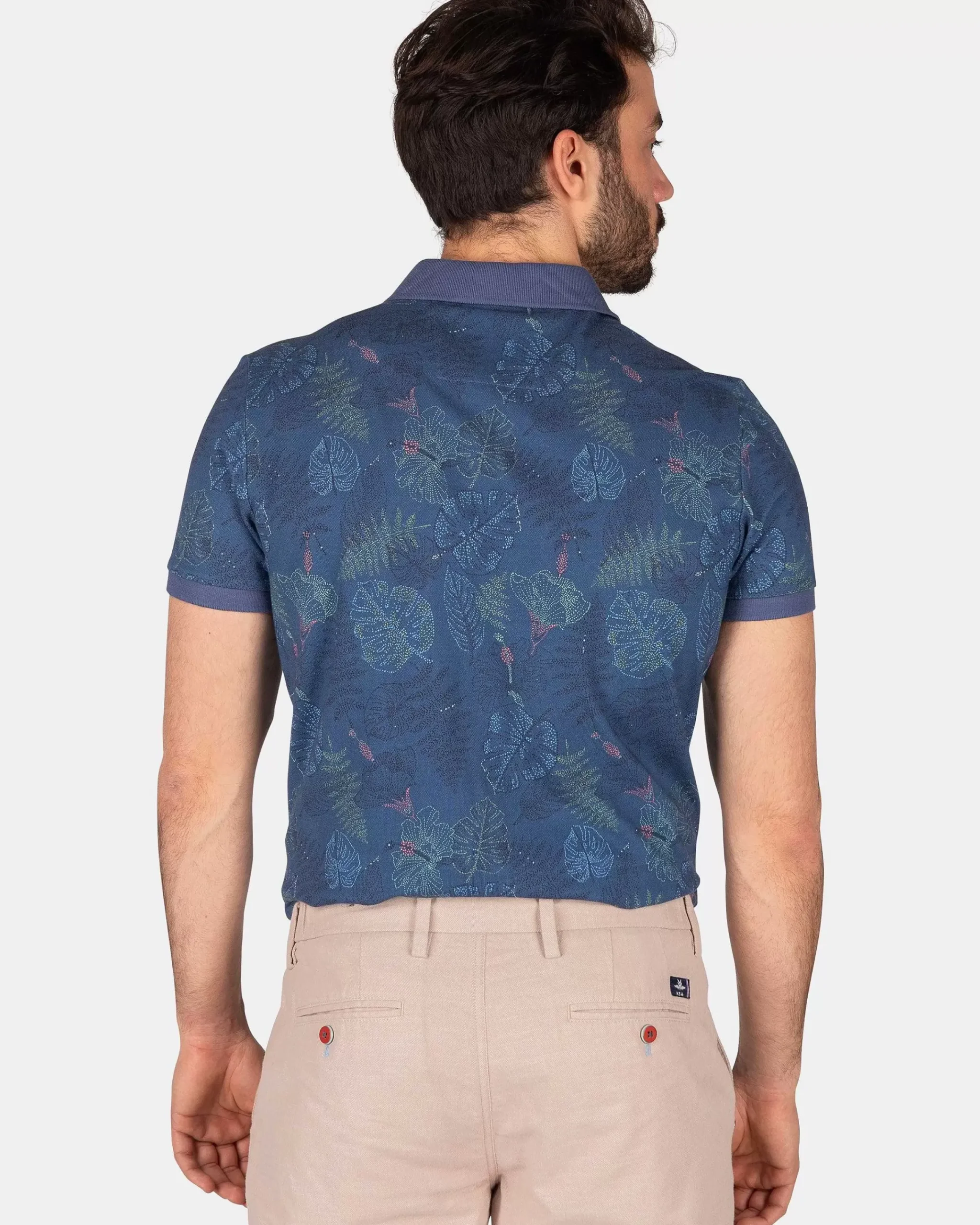 NZA New Zealand Auckland Polo-Shirts|Katoenen Polo Met Bladprint-Dusk Navy
