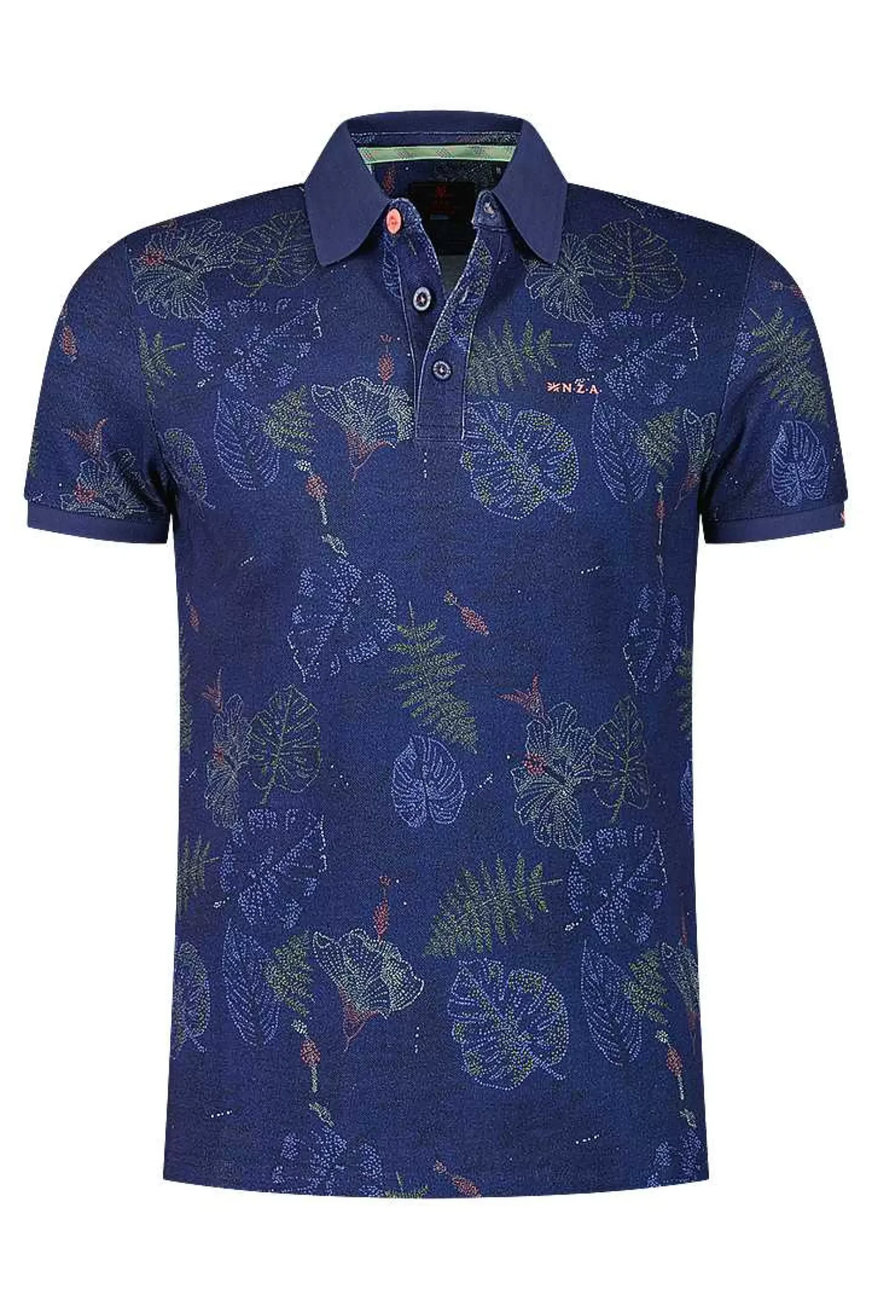 NZA New Zealand Auckland Polo-Shirts|Katoenen Polo Met Bladprint-Dusk Navy