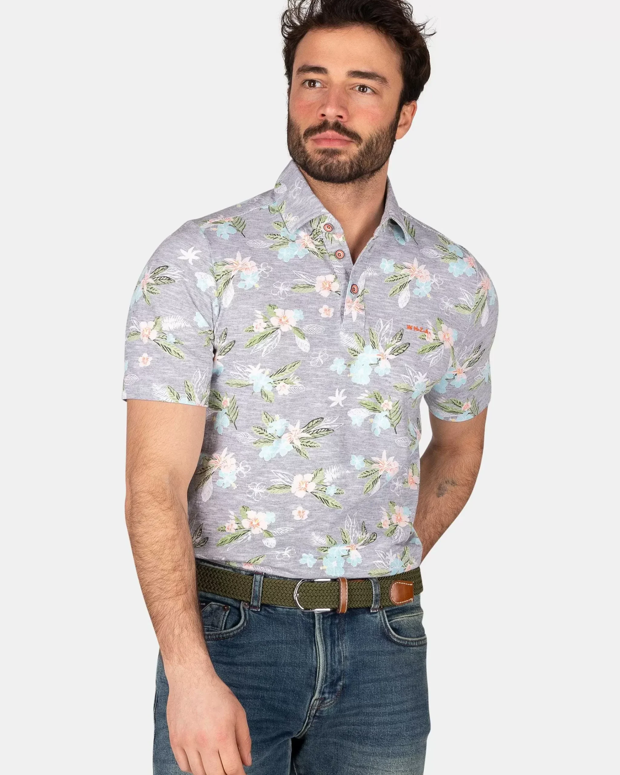 NZA New Zealand Auckland Polo-Shirts|Katoenen Polo Met Bloemenprint-Traditional Navy
