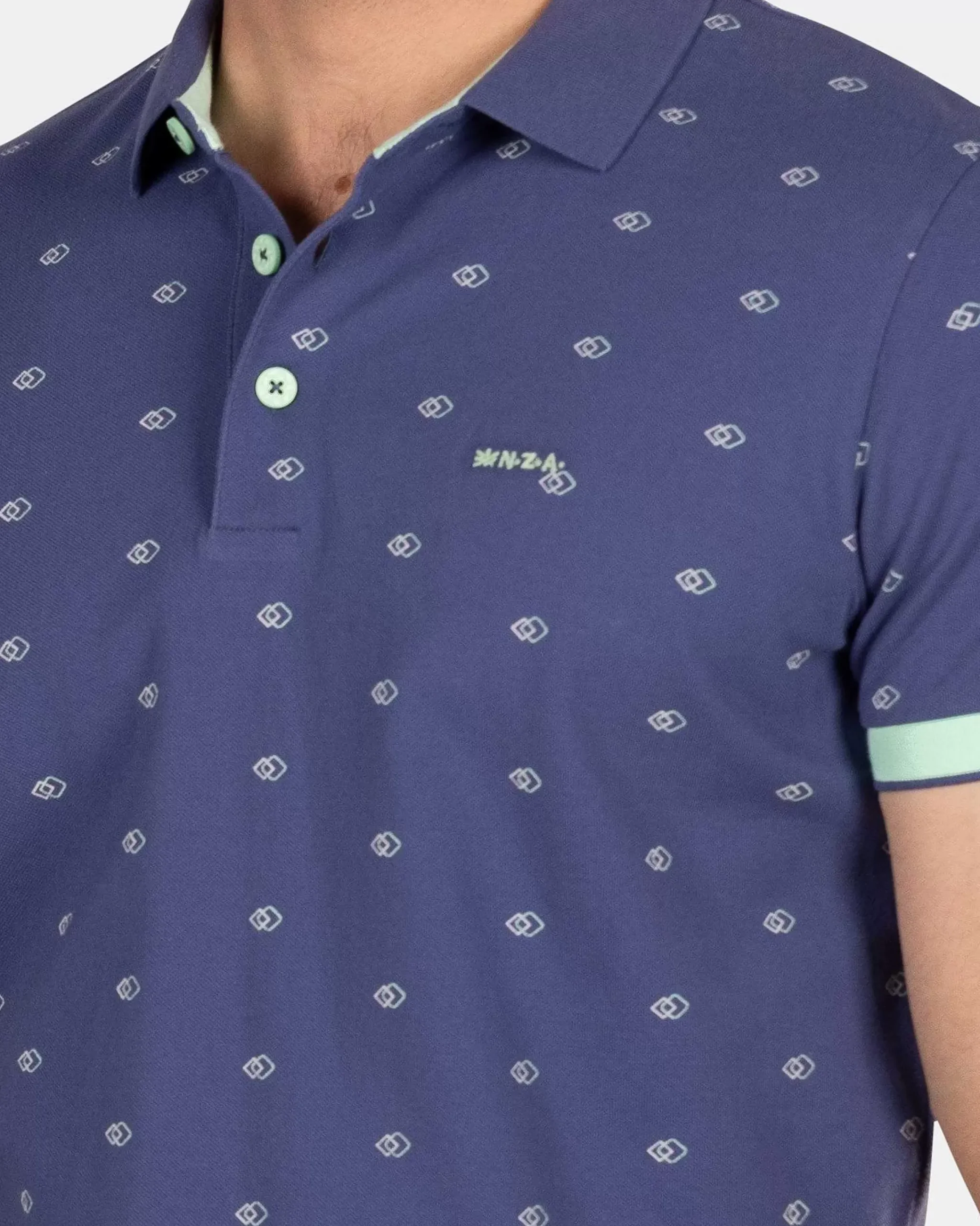 NZA New Zealand Auckland Polo-Shirts|Katoenen Polo Met Kleine Print-Dusk Navy