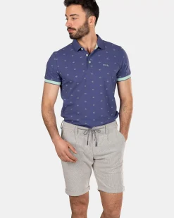 NZA New Zealand Auckland Polo-Shirts|Katoenen Polo Met Kleine Print-Dusk Navy