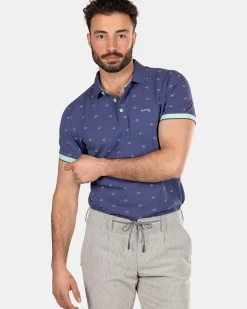 NZA New Zealand Auckland Polo-Shirts|Katoenen Polo Met Kleine Print-Dusk Navy
