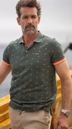 NZA New Zealand Auckland Polo-Shirts|Katoenen Polo Met Kleine Print-Chalk Green