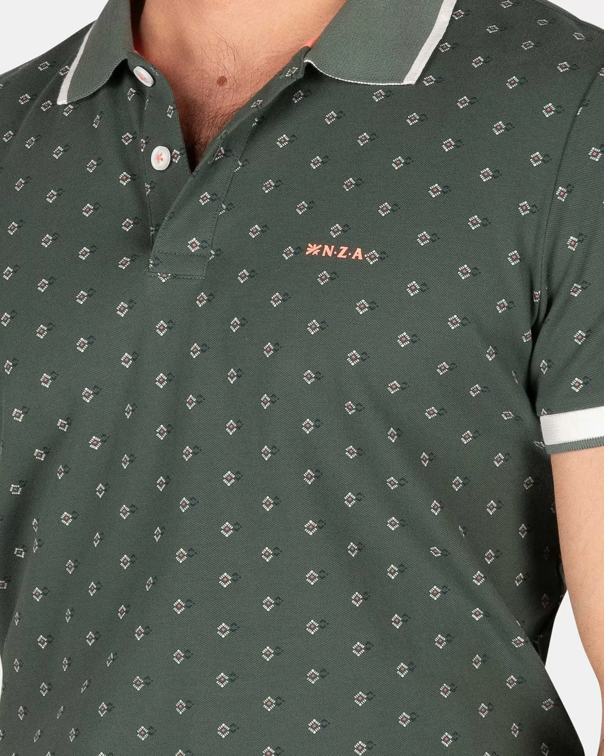 NZA New Zealand Auckland Polo-Shirts|Katoenen Polo Met Kleine Print-Chalk Green